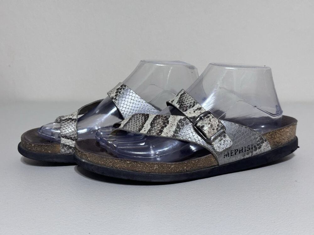 Mephisto Helen Snake Leather Toe Strap Slide Sandals Shoes Womens size 39 US 8.5